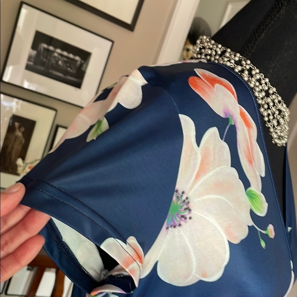 Blue and Pink V-Neck Flutter Sleeve Maxi Dress - Picture 8 of 14